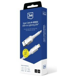 Kabelis 3MK Hyper Cable N-SERIES USB-A į Lightning 2m 5V/2.4A 12W baltos saplvos - Image 8