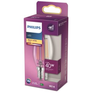 LED lempa Philips Fil, B35, 4.3W, E14, 2700K, 470lm, skaidri - Image 2