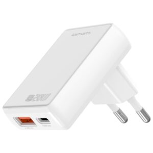 Laidinis įkroviklis 4smarts FlatPlug Duos 20W GaN USB-C + USB-A baltos spalvos