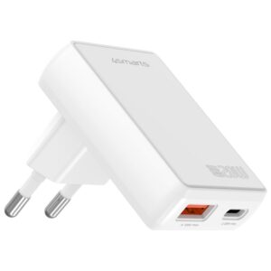 Laidinis įkroviklis 4smarts FlatPlug Duos 20W GaN USB-C + USB-A baltos spalvos - Image 3