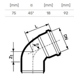 Vidaus kanalizacijos alkūnė HTplus, Ø 75 mm, 45° - Image 2