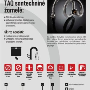 Santechninė žarnelė Tucai S. A., M10, L37, V1/2'', 40 cm - Image 2