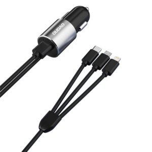 Dudao 3in1 USB car charger 3,4 A built-in cable Lightning / USB Type C / micro USB juodos spalvos (R5ProN juodos spalvos)