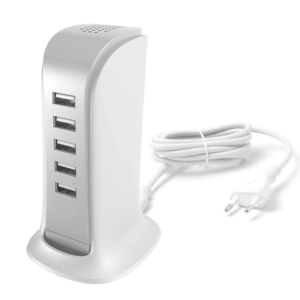 Dudao 5x USB charger with built-in EU power cable baltos spalvos (A5EU)
