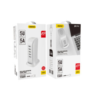 Dudao 5x USB charger with built-in EU power cable baltos spalvos (A5EU) - Image 5