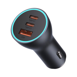 Baseus Golden Contactor Pro car charger USB-A + 2x USB-C 65W dark pilkos spalvos (CGJP010013)