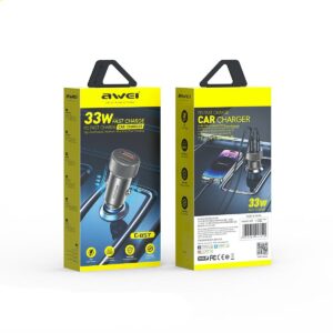 AWEI automobilinis įkroviklis C-857 33W USB+USB-C rudos spalvos - Image 2
