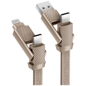 Kabelis Bazic GoCharge Alucable 4in1 (USB-A/USB-C - USB-C/Lightning) 15cm 60W 3A PD Fast Charge gold - Image 2