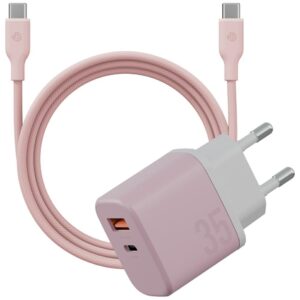 laidinis įkroviklis Bazic GoPort Velox Kit USB-C/USB-A GaN 35W su kabeliu pink