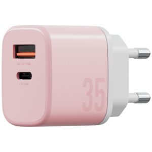 laidinis įkroviklis Bazic GoPort Velox Kit USB-C/USB-A GaN 35W su kabeliu pink - Image 4