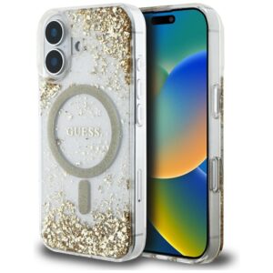 Guess HC Resin Bottom Glitter dėklas skirtas Apple iPhone 16 MagSafe gold - Image 1