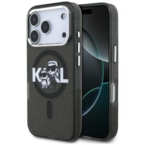 Karl Lagerfeld IML Glitter Karl & Choupette Sketch Logo MagSafe dėklas skirtas Apple iPhone 17 Pro Black - Image 1