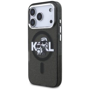 Karl Lagerfeld IML Glitter Karl & Choupette Sketch Logo MagSafe dėklas skirtas Apple iPhone 17 Pro Black - Image 2