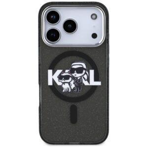 Karl Lagerfeld IML Glitter Karl & Choupette Sketch Logo MagSafe dėklas skirtas Apple iPhone 17 Pro Black - Image 3