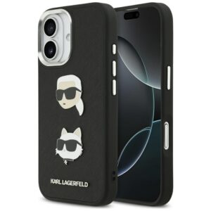 Karl Lagerfeld FW Grained Karl & Choupette Heads Pins & Logo dėklas skirtas Apple iPhone 17 Black - Image 1