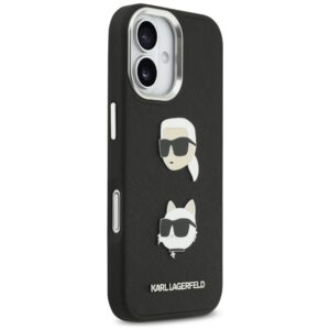 Karl Lagerfeld FW Grained Karl & Choupette Heads Pins & Logo dėklas skirtas Apple iPhone 17 Black - Image 4