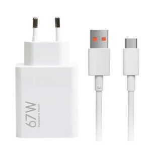Xiaomi MDY-15-ET USB-A 67W kelioninis įkroviklis + USB-C 6A kabelis baltos spalvos (Bulk pakuotė)