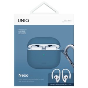 UNIQ dėklas Nexo AirPods 4 + Ear Hooks Silicone pacific blue - Image 8