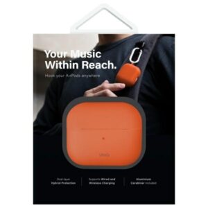 UNIQ dėklas Nexo AirPods 4 + Ear Hooks Silicone volt orange - Image 9