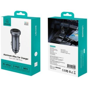 Automobilinis įkroviklis USAMS CC320 Aluminium 2.4A 2xUSB-A tarnish - Image 5
