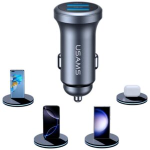 Automobilinis įkroviklis USAMS CC320 Aluminium 2.4A 2xUSB-A tarnish - Image 2