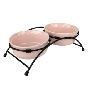 Keramikiniai dubenėliai su metaliniu stovu 15cm/0,8L (rožiniai)