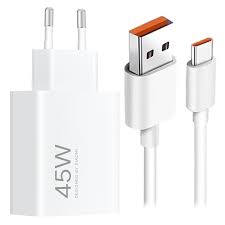 Xiaomi MDY-17-EF USB-A 45W kelioninis įkroviklis + kabelis USB-C 6A baltos spalvos (Bulk pakuotė)