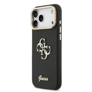 Guess PU Grained 4G Logo Stand Camera Frame dėklas skirtas Apple iPhone 17 Pro Max juodos spalvos