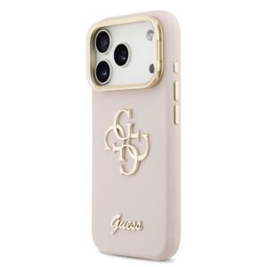 Guess PU Grained 4G Logo Stand Camera Frame dėklas skirtas Apple iPhone 17 Pro rožinės spalvos