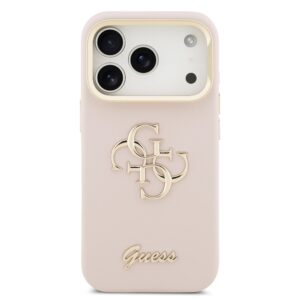 Guess PU Grained 4G Logo Stand Camera Frame dėklas skirtas Apple iPhone 17 Pro rožinės spalvos - Image 2