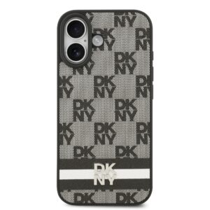 DKNY PU Leather Checkered Pattern and Stripe dėklas skirtas Apple iPhone 17 juodos spalvos - Image 2