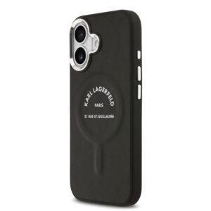 Karl Lagerfeld PU RSG Logo MagSafe dėklas skirtas Apple iPhone 17 juodos spalvos