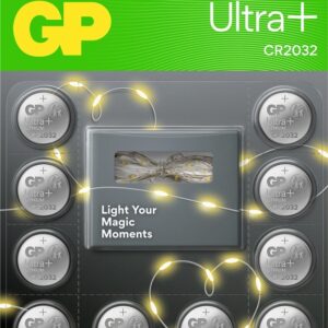 Elementai GP ULTRA+ 10 vnt. CR2032 ir lempučių girlianda - Image 1