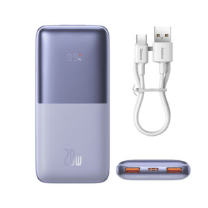Baseus Bipow Pro Power Bank 10000mAh 20W violetinės spalvos with USB Type A - USB Type C 3A 0.3m Cable (PPBD040205) - Image 2