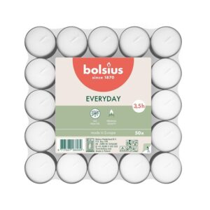 Žvakė, arbatinė Bolsius, 3.5 h, 50 vnt., Balta