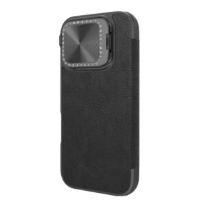 Nillkin Qin Prop Leather dėklas su Camera Cover and Stand for Apple iPhone 16 Pro Max - juodos spalvos - Image 2