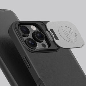 Nillkin Qin Prop Leather dėklas su Camera Cover and Stand for Apple iPhone 16 Pro Max - juodos spalvos - Image 9