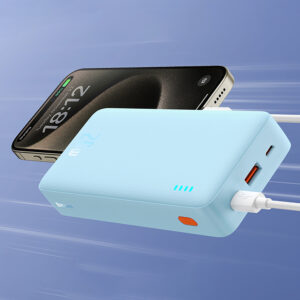 Baseus Airpow 20W 20000mAh Power Bank with baltos spalvos Baseus Simple Series USB-A - USB-C 50cm Cable - mėlynos spalvos - Image 5