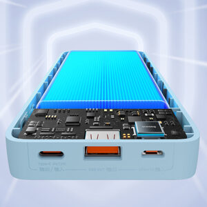 Baseus Airpow 20W 20000mAh Power Bank with baltos spalvos Baseus Simple Series USB-A - USB-C 50cm Cable - mėlynos spalvos - Image 7