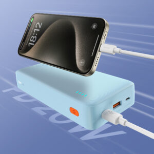 Baseus Airpow 20W 20000mAh Power Bank with baltos spalvos Baseus Simple Series USB-A - USB-C 50cm Cable - mėlynos spalvos - Image 8