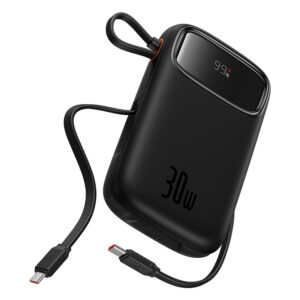 Baseus QPow 2 20000mAh 30W Power Bank with 2 Built-in USB-C Cables - juodos spalvos - Image 4