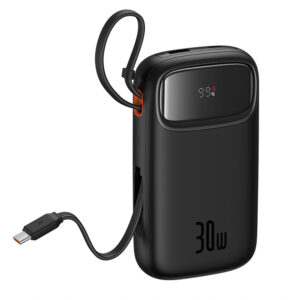 Baseus QPow 2 20000mAh 30W Power Bank with 2 Built-in USB-C Cables - juodos spalvos - Image 5