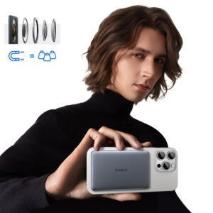 Baseus PicoGo AM41 5000mAh 20W Ultra-Thin MagSafe Compatible Power Bank with juodos spalvos Baseus Simple USB-C 60W 30cm Cable - Gray - Image 6