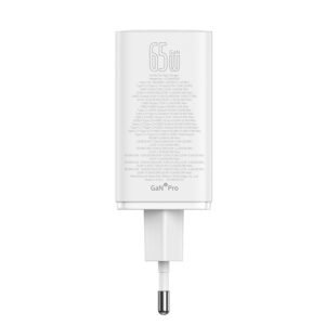 Baseus GaN6 Pro Charger 65W 2 x USB-C 2 x USB-A with Black USB-C Cable 100W 1m - baltos spalvos - Image 7