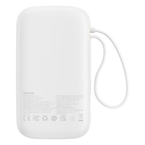 Baseus Qpow2 20000mAh 22.5W Powerbank with Dual Cable with Digital Display + Baseus Simple USB-C 3A Cable 0.3m (baltos spalvos) - baltos spalvos - Image 2