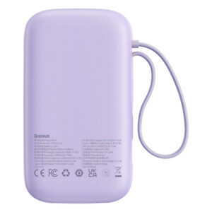 Baseus Qpow2 20000mAh 22.5W Powerbank with Dual Cable with Digital Display + Baseus Simple USB-C 3A Cable 0.3m (baltos spalvos) - violetinės spalvos - Image 2