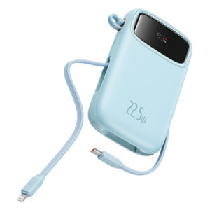 Baseus Qpow2 20000mAh 22.5W Powerbank with Dual Cable with Digital Display + Baseus Simple USB-C 3A Cable 0.3m (baltos spalvos) - Blue - Image 4