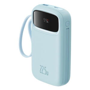 Baseus Qpow2 20000mAh 22.5W Powerbank with Dual Cable with Digital Display + Baseus Simple USB-C 3A Cable 0.3m (baltos spalvos) - Blue - Image 5
