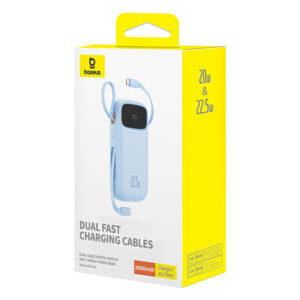 Baseus Qpow2 20000mAh 22.5W Powerbank with Dual Cable with Digital Display + Baseus Simple USB-C 3A Cable 0.3m (baltos spalvos) - Blue - Image 9