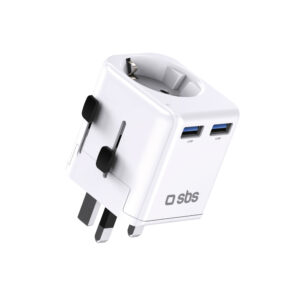 SBS universal travel adapter - EU 2xUSB-A - baltos spalvos